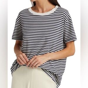Nili Lotan Womens XL Shirt Brady Striped Tee Crewneck Nautical Cotton Navy USA
